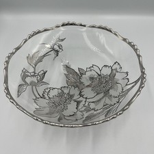 Vintage Rockwell MCM  Footed Bowl Silver Overlay Cabbage Roses Elegant Timeless picture