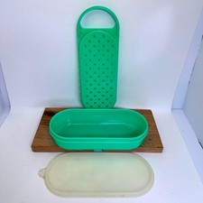 VTG Tupperware Jadeite Green Cheese Grater 1374 Shredder Lid 3pc Set Retro picture