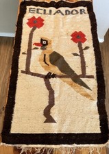 ECUADOR Woven Wool Rug Tapestry Bird Flowers 24” X 42” Handmade Rain Forest picture