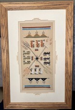 Vintage 1990s Era Navajo, Native American Framed Sand Art “Buffalo People.” picture