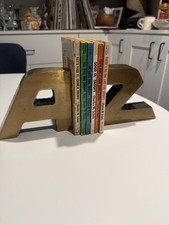 Vintage A Z Bookends Brass Tone Cast Metal Alphabet 6” Modernist Heavy picture