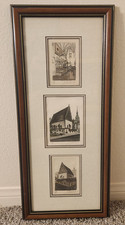 Prague Old New Synagogue Judaica Signed Numbered Prints Triptych Framed Historic picture