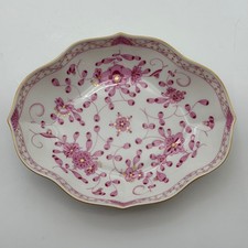 Antique Meissen Pink Puce Indian Flower Scalloped Porcelain Oval Trinket Dish picture