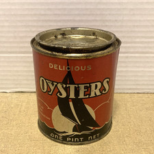 Vintage Delicious Oysters One Pint Tin Can Warwick & Ashburn Weems VA 133 RED picture