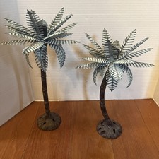 VTG Set 2 Palm Tree Candlestick Holders Cast Metal  12