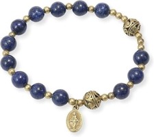 Lapis Lazuli Stone Beads Rosary Bracelet Catholic Miraculous Wrist Jewelry picture