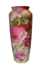 Antique CT Carl Tielsch Altwasser Silesia Hand Painted Rose Vase 1900s 10.25” picture