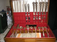 Vintage wood silverware/flatware wood chest by International Silver Co w/40 pcs picture