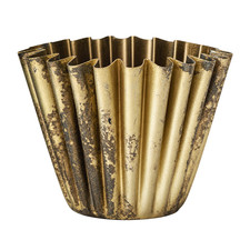 Fluted Metal Antique Look Vase - Brass Distressed Scalloped 4.4