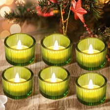 JOYIT Green Votive Candle Holders Bulk Set of 6, Tealight Candle Holder for W... picture