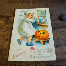 Antique Halloween Postcard Wolf & Co NY Child Ghost Pumpkin Poem Unposted 1910s picture