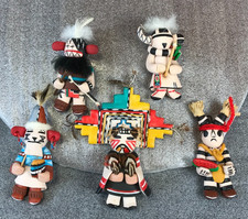 5 JEMEZ Poly Clay Kachina Hopi CLOWN WARRIOR Koshane Ornaments Signed Elsie '95 picture