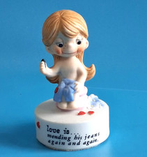 Rare Kim Casali Love Is Figurine Mending His.. w/Tape Measure LA Times  VTG 1972 picture