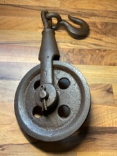 Antique Heavy Duty Cast Iron 8” Barn Pulley Wheel Primitive Decor U.H. CO. HOOK picture