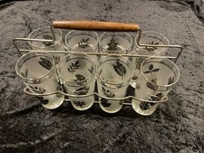 MCM 1970’s Libby Silver Foliage Tumbler Glasses And Carrier picture
