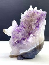 1pc Natural Amethyst Agate Quartz Carved Nine-tailed fox Crystal Reiki Decor picture