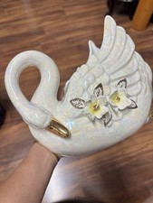 Vintage Iridescent Porcelain Swan Planter Golden Dogwood Japan E696 picture