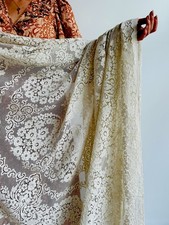 Vintage Lace Tablecloth 80x54 Ivory Floral Victorian Style Ornate Victorian Boho picture
