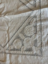 ASMUS-Bradley VTG linen Tablecloth 53x73&4-18”Napkins Almost Finished Beautiful picture