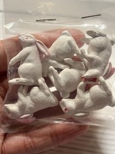 6 Mini Vintage White Hard Plastic Rabbits w/Pink Eyes & Nose Hong Kong, Easter picture