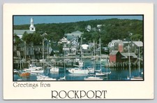 Vintage Rockport MA Inner Harbor Postcard - First Congregational Church & Motif picture