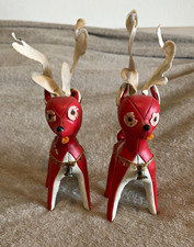Vintage Mid Century Japan Christmas Red Faux Leather Reindeer Deer Figures Set picture