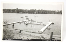 Waupaca WI Wisconsin Beach Camp Swimmers Boat Dock Bathers Real Photo Rppc picture