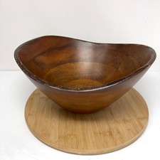 VTG Wooden Bowl Waved Rim Banded Display MCM  Farmhouse Rustic Cottage Core picture