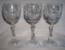 3 Vintage Crystal Clear Pressed Glass Round Rings Footed Stemmed Cordial Goblets picture