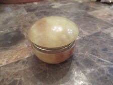 Vintage GSE Ottone Garantito Alabaster Vanity Trinket Box Round Powder Hinged  picture