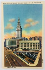 Vtg Cleveland Ohio OH Hotel Cleveland Terminal Tower & U.S. Post Office Linen picture