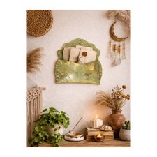 Embossed Ceramic Pottery Wall Pocket Handmade Decorative Green picture