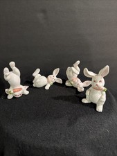 Vintage 1978 Hand Painted Japan Ceramic Bunny Rabbit Figurine Set Of 4 picture