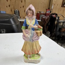 Vintage Made in Japan Porcelain Lady Figurine Woman Basket Bonnet Hand Painted picture