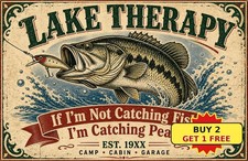 Largemouth Bass Fishing Tin Sign Retro Fisherman Cabin Metal Plaque 8x12 picture