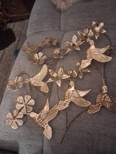 VTG Homco Hummingbird Metal Wall Hanging In Gold Tone Set Of 4 picture