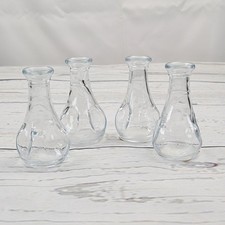 LIBBEY Pinched Bud Vases Thumbprint Clear Glass Bottle Decanters 3.5” Set of 4 picture