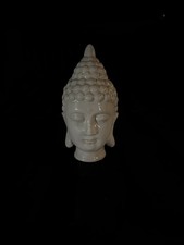 This object is a white ceramic Buddha head statue designed for spiritual spaces. picture