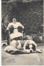 1918–1928 RPPC AMAZING WOMAN w/ TWO CATS & HUGE ST. BERNARD – Unused picture