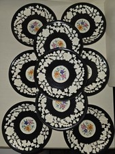 Antique 1920s NINE George Jones SAUCERS Rhapsody Black, Floral England. STUNNING picture