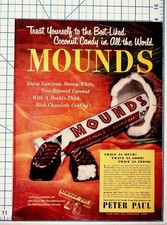 Vintage Mounds Candy Bar Ad 1940s Peter Paul Coconut Chocolate Ephemera picture