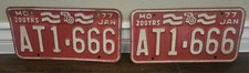 Missouri 200 YEARS 1976-1977 Vintage Antique License Plate PAIR # AT1-666 RARE picture