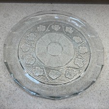 Vtg Crystal Clear Glass 12” Cake Platter Serving  Plate Flower Design picture