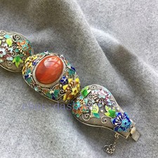 Vintage Filigree Enamel Red Stone Bangle Adjustable Open Bracelet Women Jewelry picture