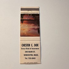 Chester C Doe Insurance Main St Worcester MA Vintage Matchbook Cover 5MB126-4-3 picture