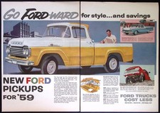 1959 Ford ad yellow / white F-100 Styleside Pickup Truck picture