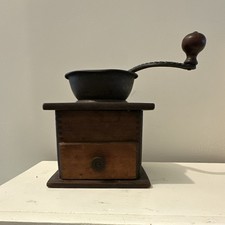 Antique Manual Coffee Grinder Wood/Metal Box w/ Drawer Built-In Container picture