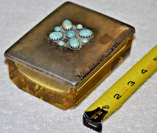Vintage Loetz  Yellow Amber Glass Silver Lid Casket Jewelry Box picture