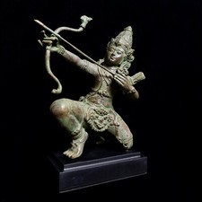 Arjuna Bronze Archer Statue Mahabharata Hindu Idol on Stand 8 inch Sculpture picture