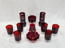 Vintage Cranberry Ruby Red Glass Lot France Goblets Candle Holders Etched picture